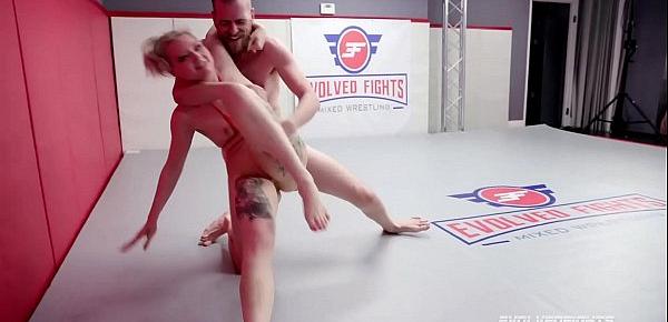 Arielle Aquinas mixed nude wrestling fight being fed a hard cock